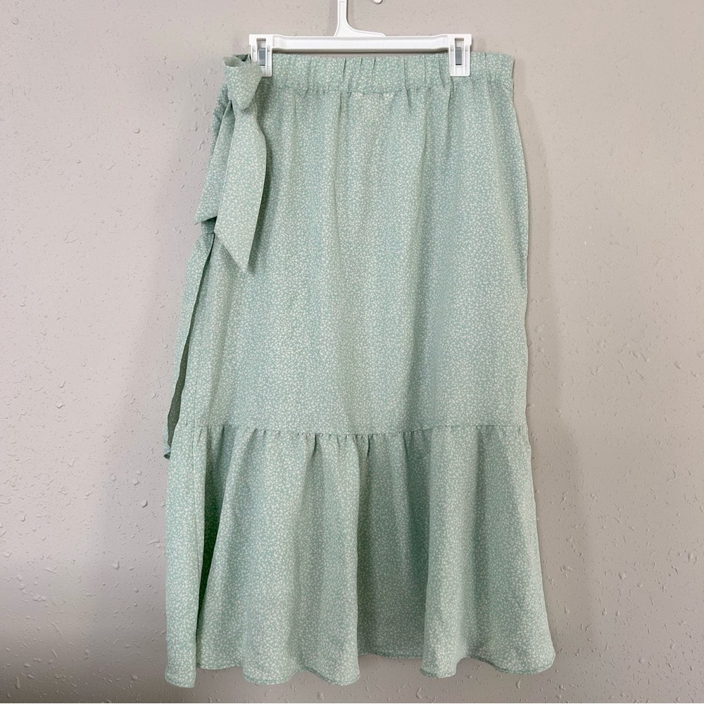 🦋 LC Lauren Conrad Mint Floral Ruffle Midi Skirt Large Medium Easter Spring - Picture 3 of 6